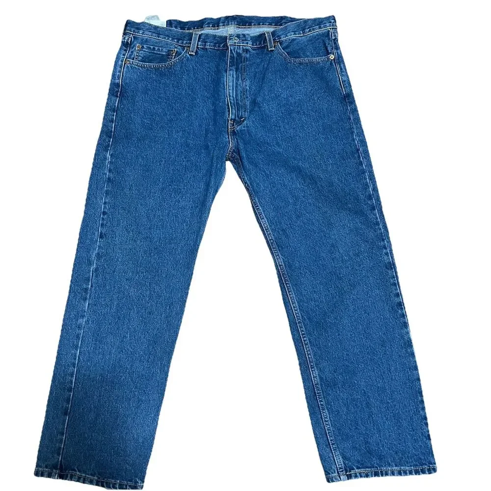 Levis 505 Jeans Size 42 X 30 Blue Medium Wash Workwear Casual Straight Leg Denim